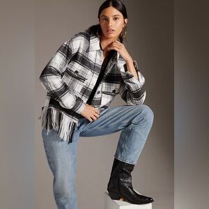 Sanctuary Anthropologie Plaid Fringe Shacket Jacket Sz Small